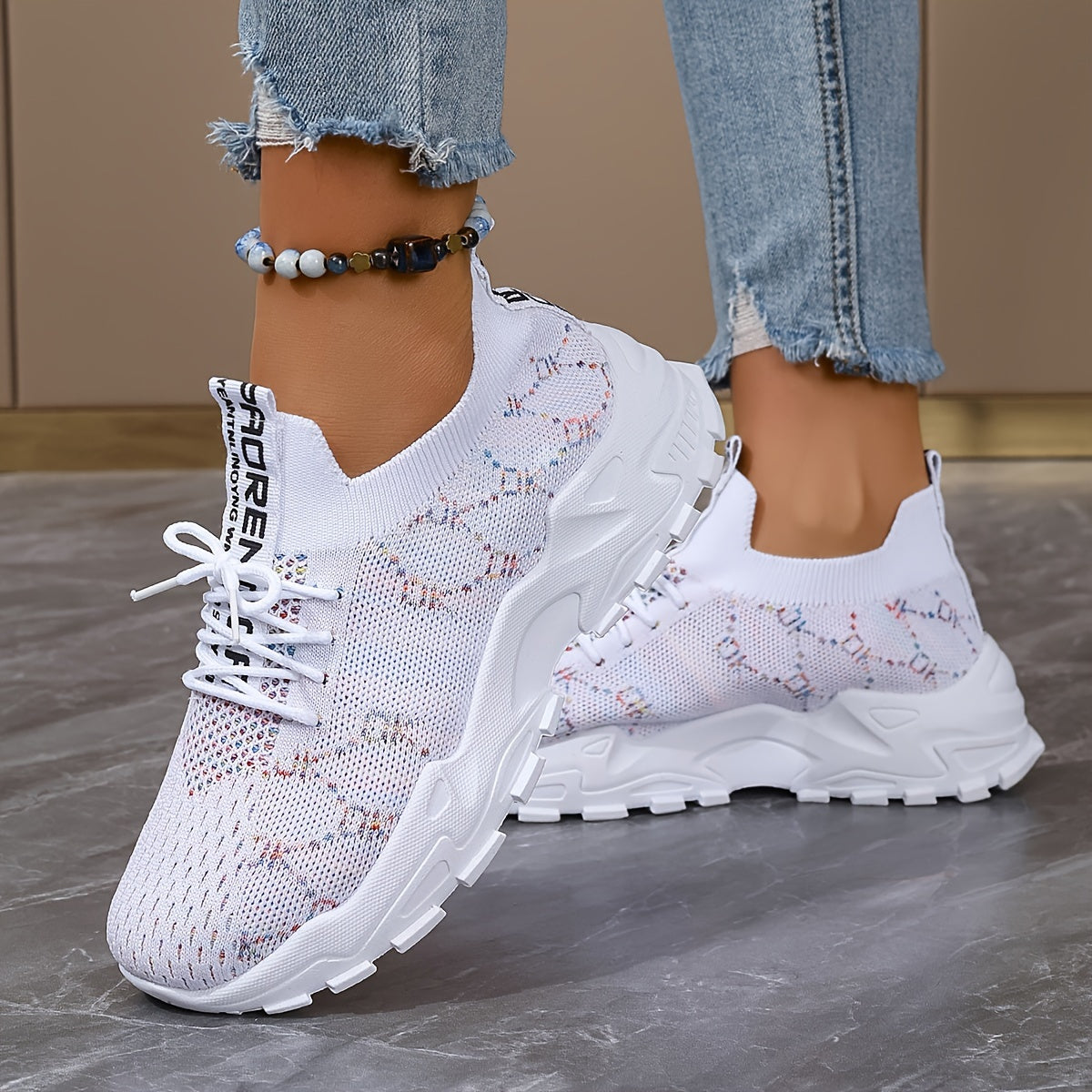 Women's Breathable Knit Running Shoes Lightweight Low-Top Sneakers