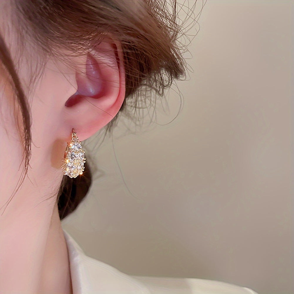 14K Gold Plated Copper Hoop Earrings with Zirconia for Women