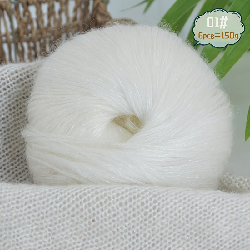 6-to'plam mohir paxta mohair ipi, tikish va makrame uchun, ko'p rangli gradient, 150G