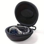 Black Round Portable Watch Case with Fabric Lining for Watches and Accessories