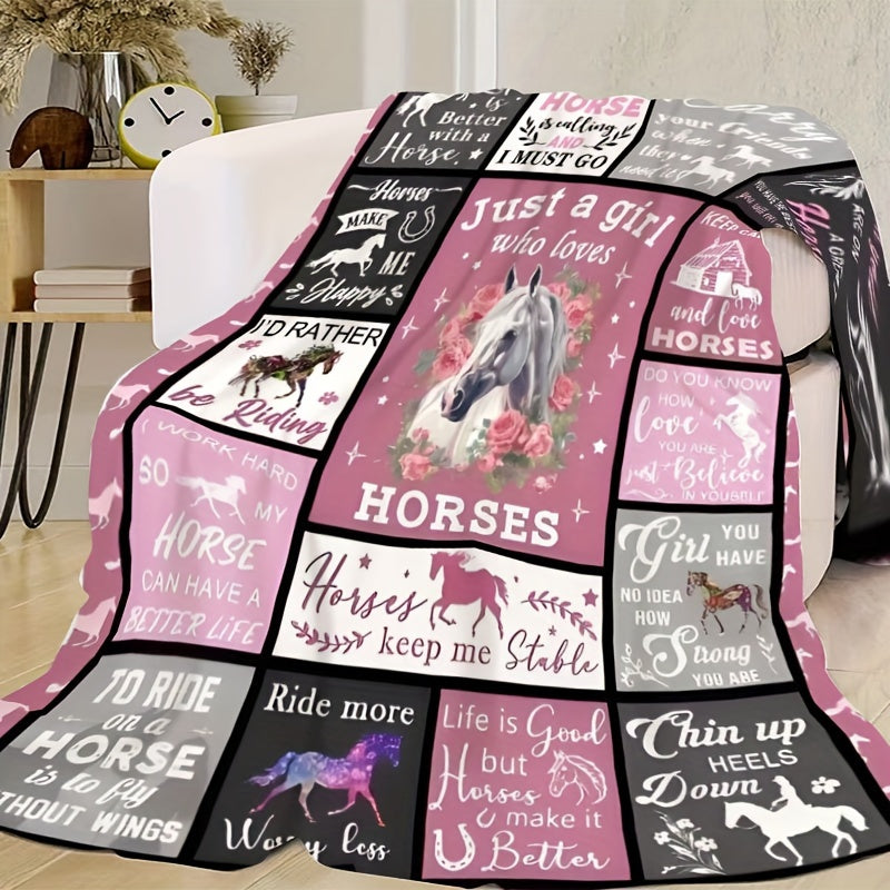 Horse-Inspired Flannel Throw Blanket for Girls All-Season Hypoallergenic Digital Print