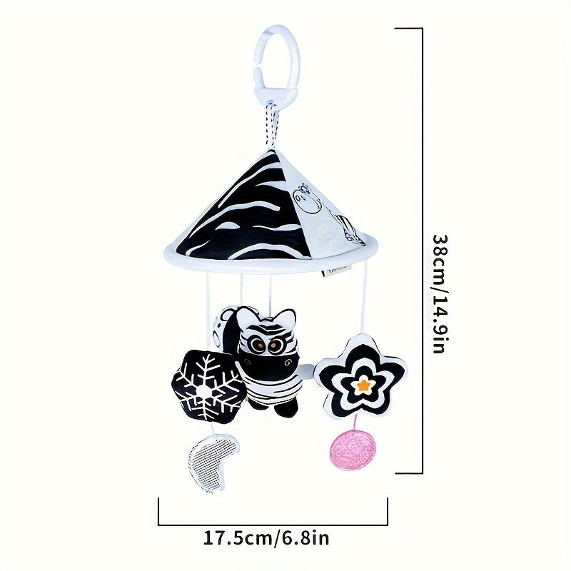 Baby Toy Car Hanging from Stroller with Black and White Animal Wind Chimes and Umbrella Bed Bell