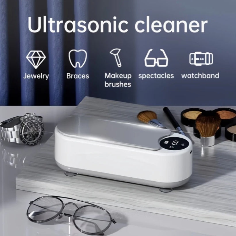 Ультразвуковой очиститель для украшений, брекетов, косметических кистей и ремешков часов, выполненный из прочного пластика с высокочастотной вибрацией. Эффективное и безопасное устройство для очистки, идеально подходит для очков и других предметов.