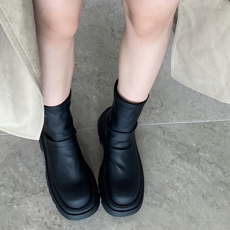 Women’s Black Chunky Platform Ankle Boots with Slip-Resistant Outsole