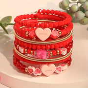 Red Beaded Bohemian Heart Bracelet for Women Valentine's Day Jewelry Multi-Layered
