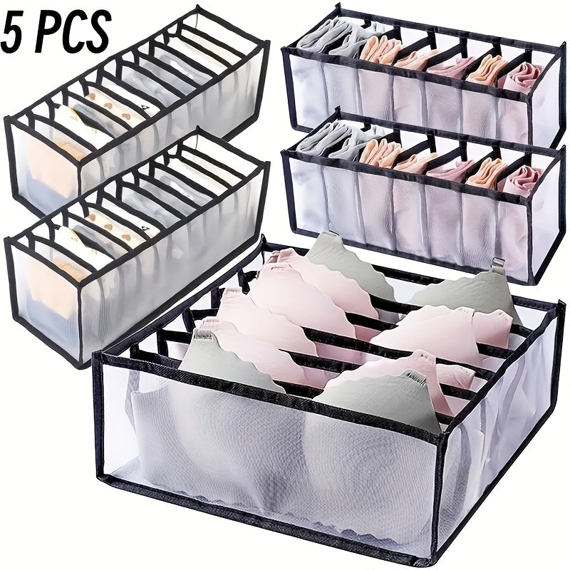Foldable Mesh Drawer Organizers Set of 5 for Underwear Socks Ties Space-Saving Closet Storage