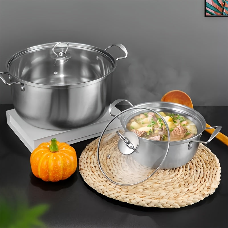 Set of 5 Stainless Steel Stock Pots with Lids, Double Handles, Large Capacity