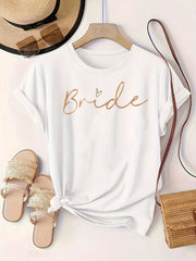 Plus Size Bride Graphic Tee White Short Sleeve Casual Wedding Shirt