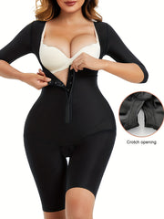 Black Zipper Shaping Romper for Women Tummy Control Butt Lifting Seamless Body Shaper