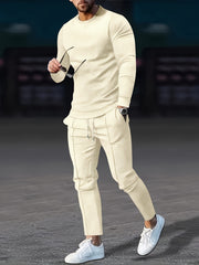 Men's Waffle Pattern Casual Outfits Set Long Sleeve Sweatshirt and Joggers Spring Fall