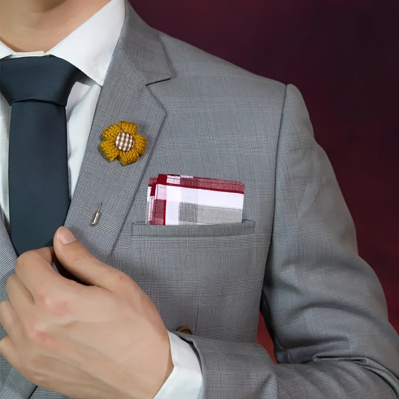 Set of 12 Men's Cotton Handkerchiefs Pocket Squares with Plaid Design