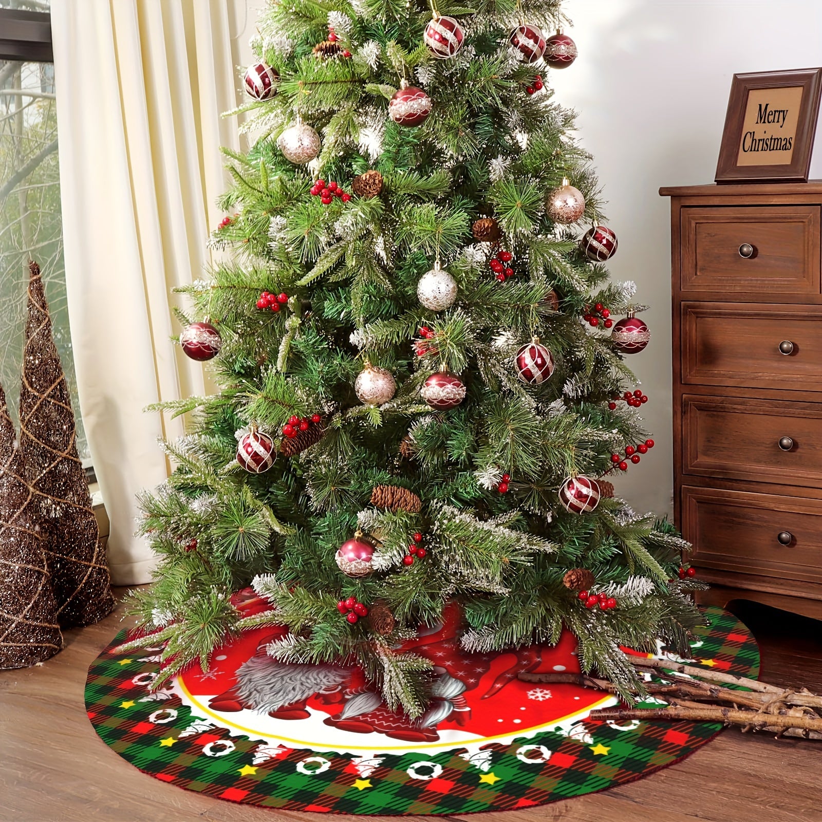 Festive Santa Claus Snowflake Christmas Tree Skirt Holiday Decor