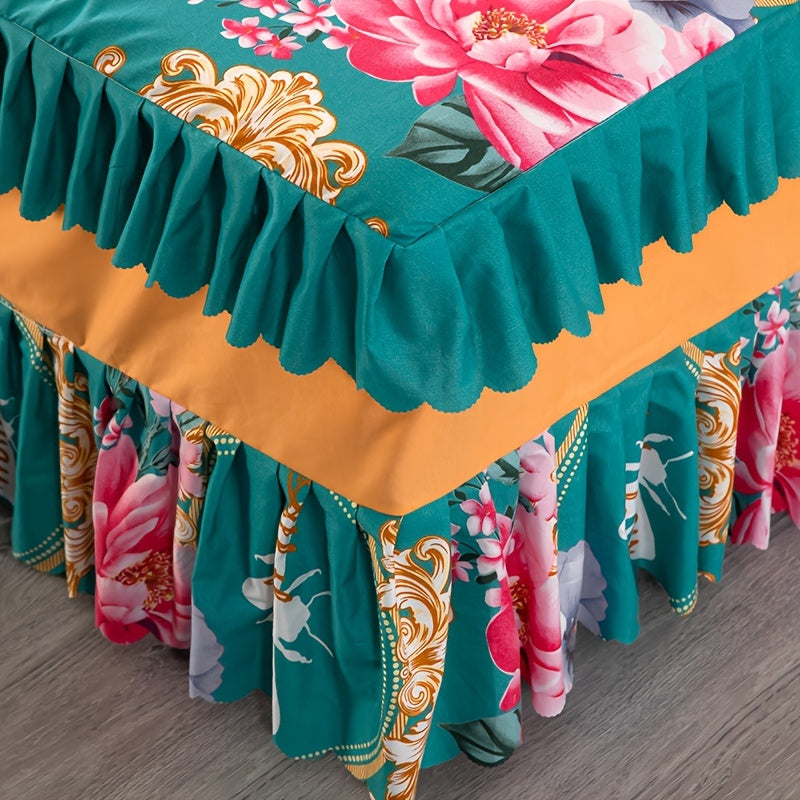 Traditional Chinese Peony Floral Bed Skirt with Lucky Bee Accents 100% Polyester