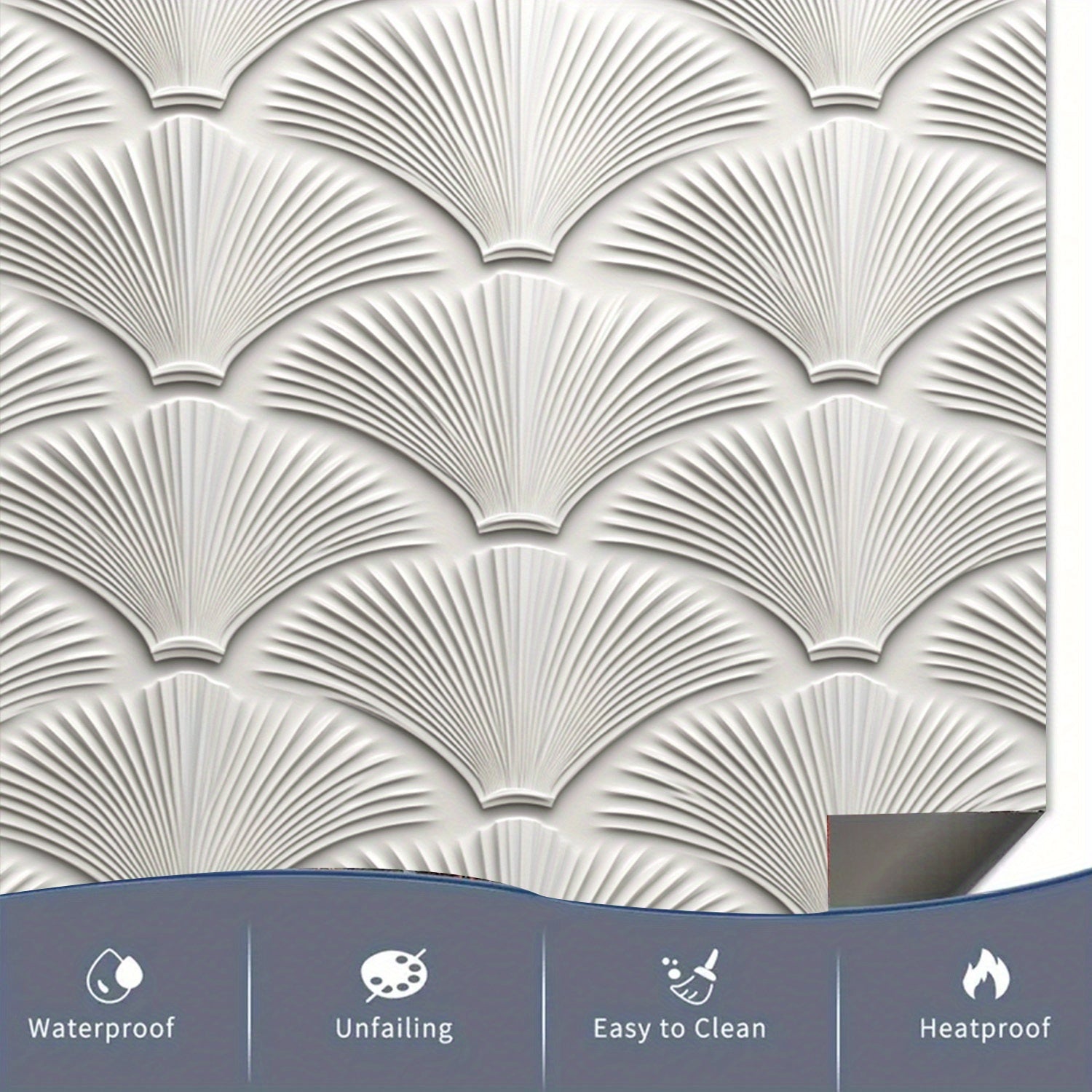 Oq scallop naqshli idish-tovoq magnit qopqog'i, suv o'tkazmaydigan, issiqlikka chidamli PVC 58.5x65 sm