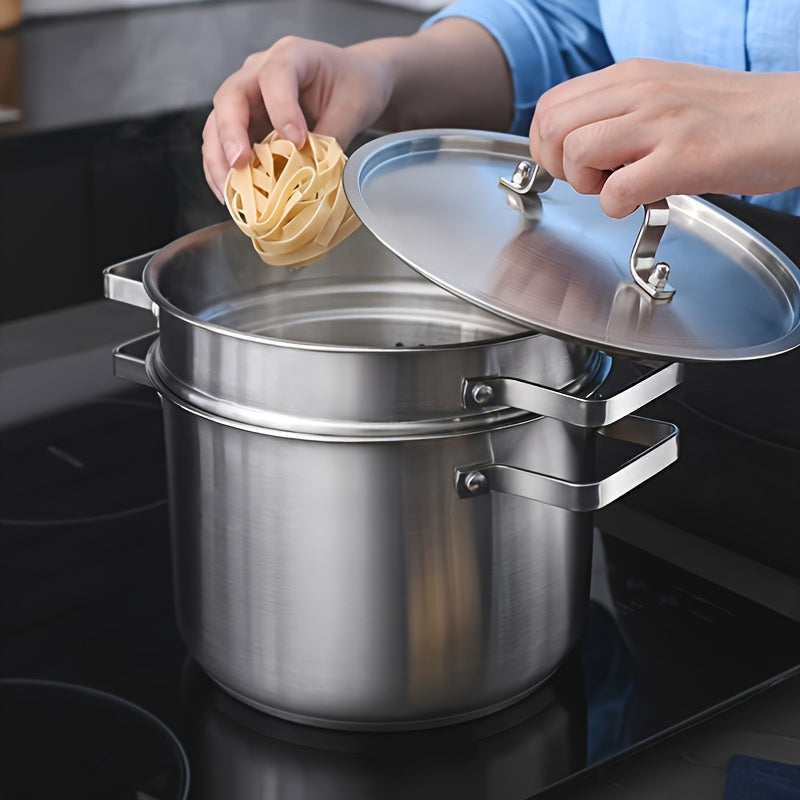 Juego de ollas para pasta de acero inoxidable con cesta de vapor y tapa para cocinar y vaporizar