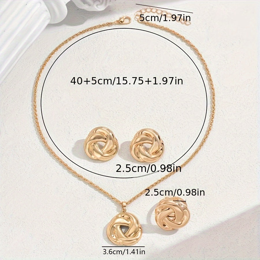 Boho-Chic Jewelry Set for Women Geometric Rose Flower Necklace Earrings Ring Zinc Alloy