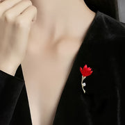 Red Flower Brooch Pins Set for Women Alloy Stylish Daily Wear Accessories