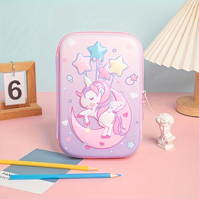 Cute Cartoon 3D Pencil Case Waterproof Large Capacity Multi-Layer Stationery Organizer Pink