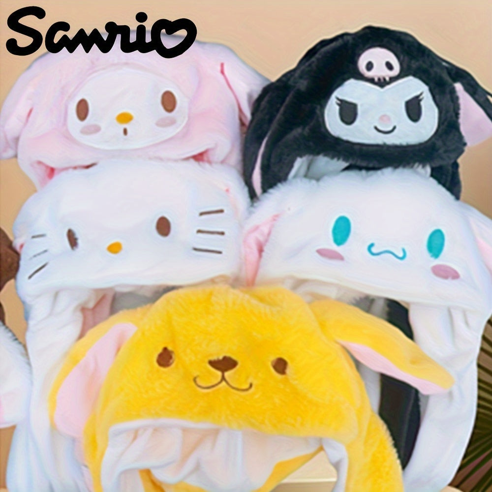 Kids' Plush Hat with Moving Ears Featuring Sanrio Kuromi and Hello Kitty Characters