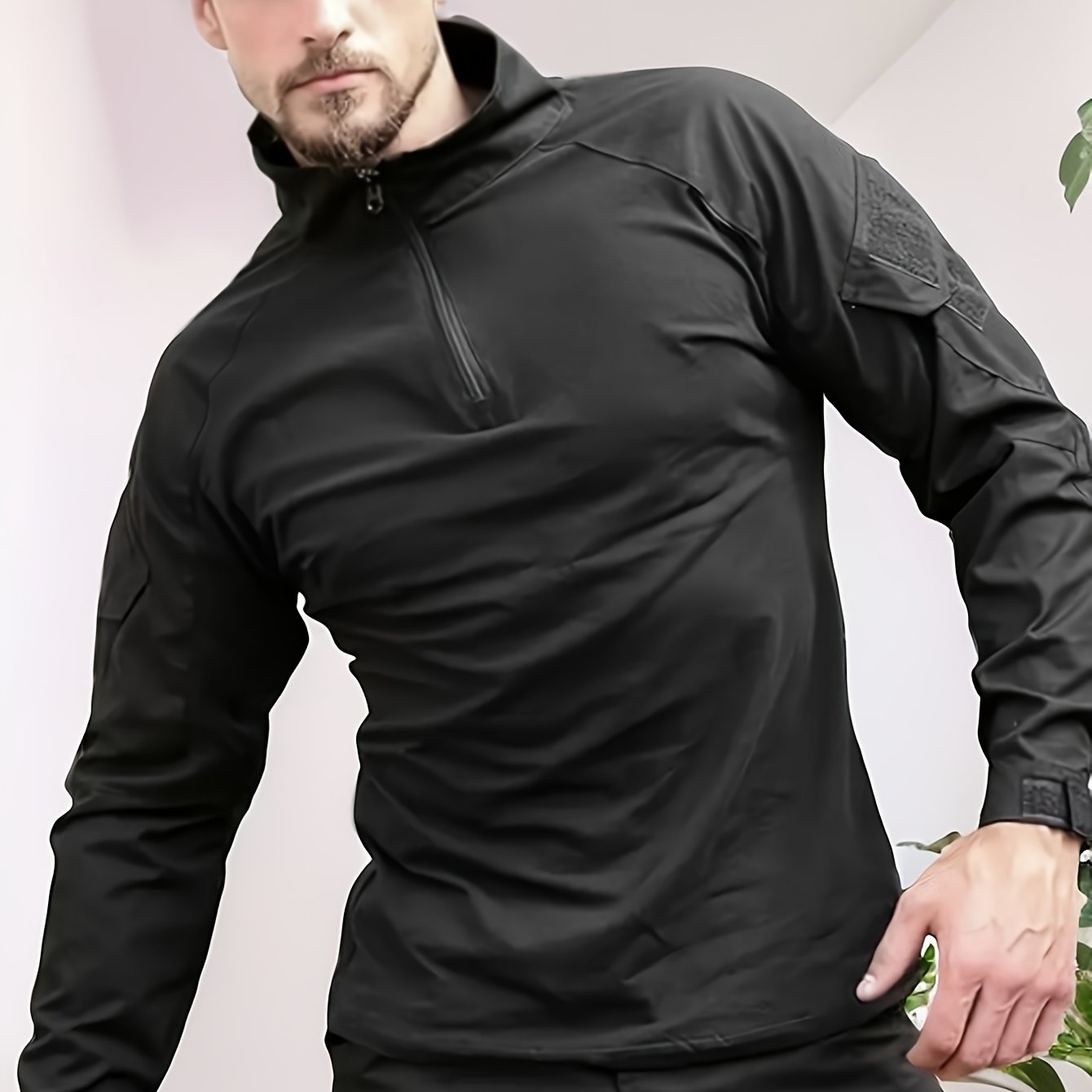 Мужская камуфляжная футболка с длинным рукавом из полиэстера и хлопка, стойкий воротник, карман, для активного отдыха на природе, весна и осень