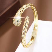 Women’s Copper Cuff Bracelet with Hollow Snake Design and Synthetic Zirconia