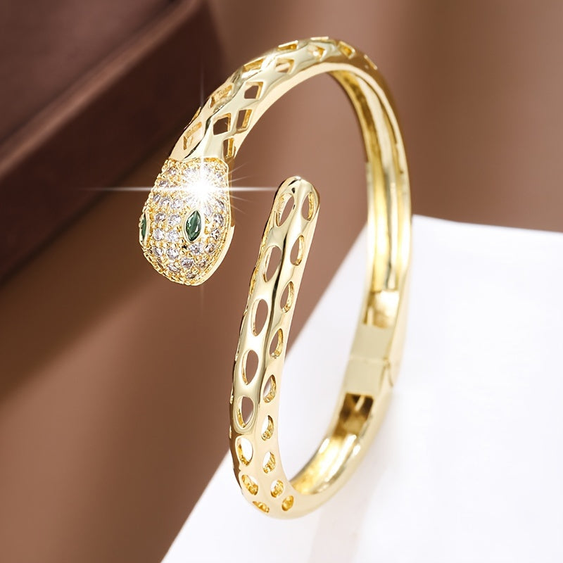 Women’s Copper Cuff Bracelet with Hollow Snake Design and Synthetic Zirconia