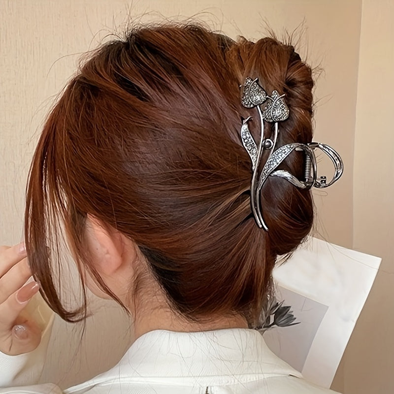 Large Shark Hair Clip for Women with Tulip Design and Thick Hair