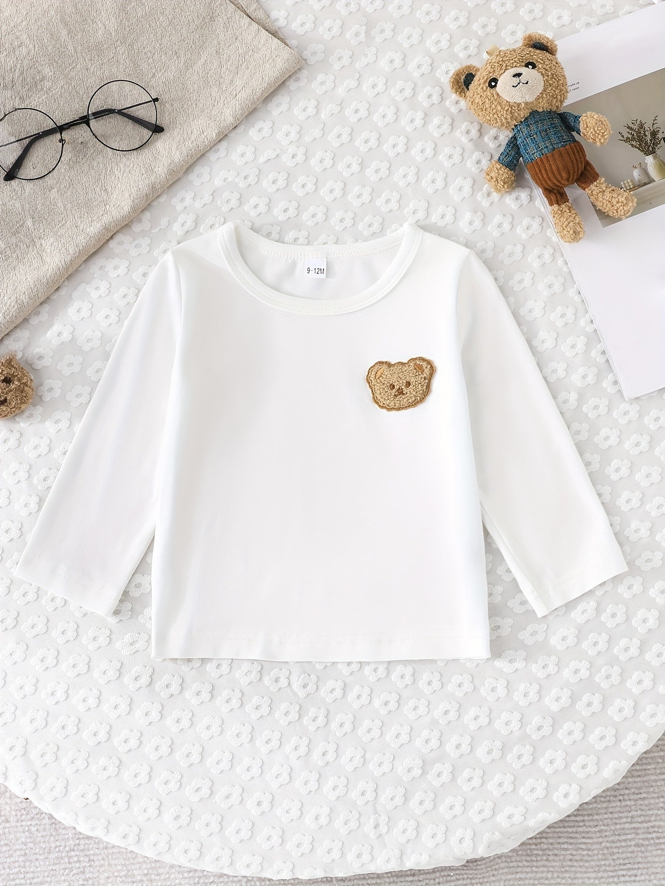 Kids Boys Three-Piece T-Shirt Set Long Sleeve Embroidered Bear Striped and Solid Colors