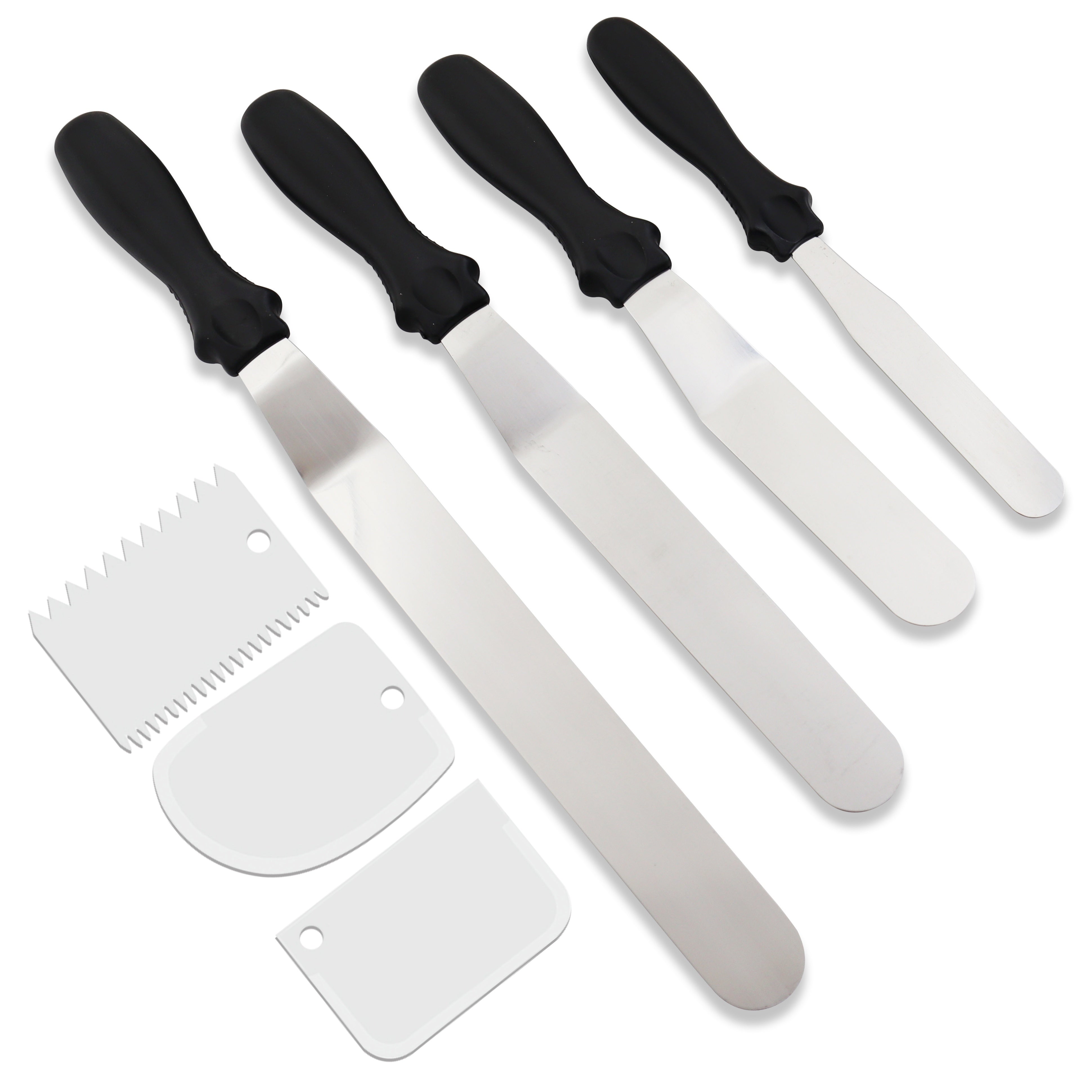Cake Scraper Set of 7 Stainless Steel Baking Tools with Metal Smoothers and Spatulas