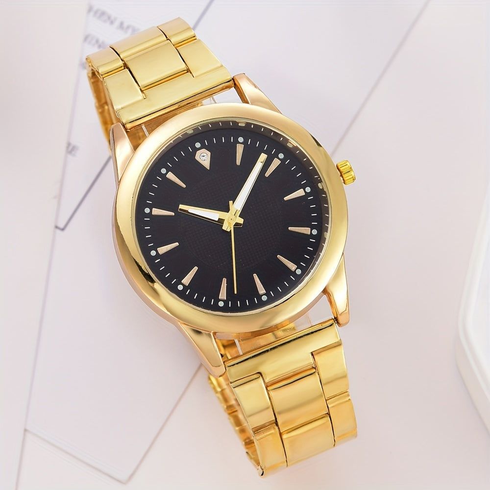 Ladies' Gold Quartz Watch Set with 2 Pieces Elegant Classic Accessories
