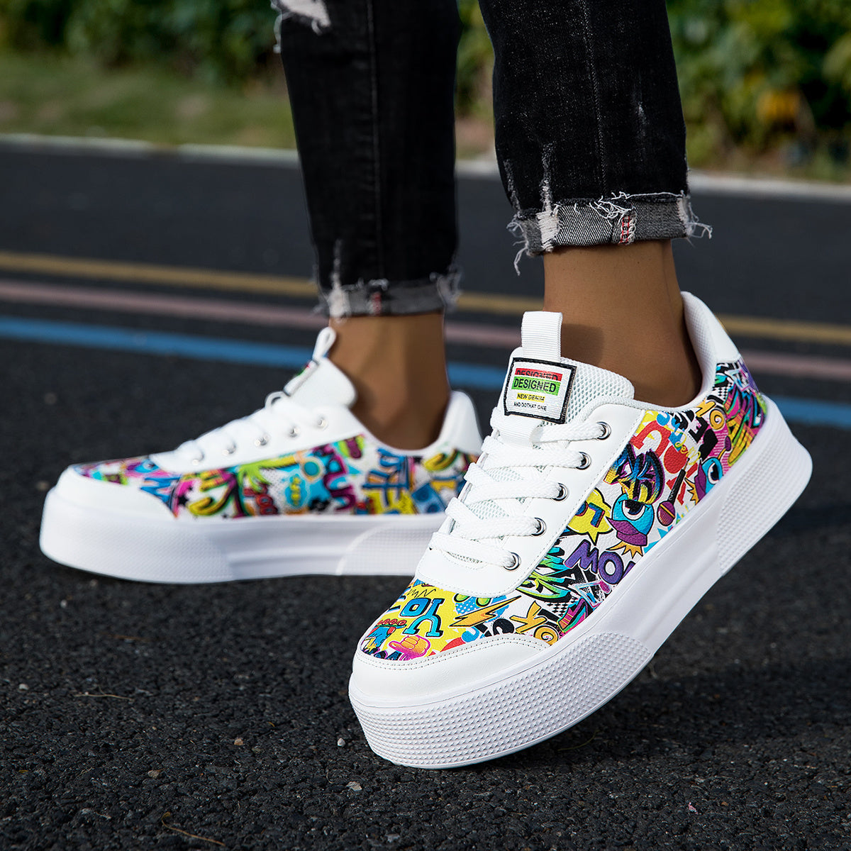 Unisex Casual Sneakers with Vibrant Cartoon Print Soft EVA Sole