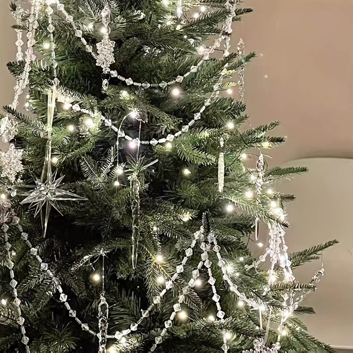 Acrylic Bead Garland 3m White and Clear Beads Wedding Christmas Decor Hanging Decoration