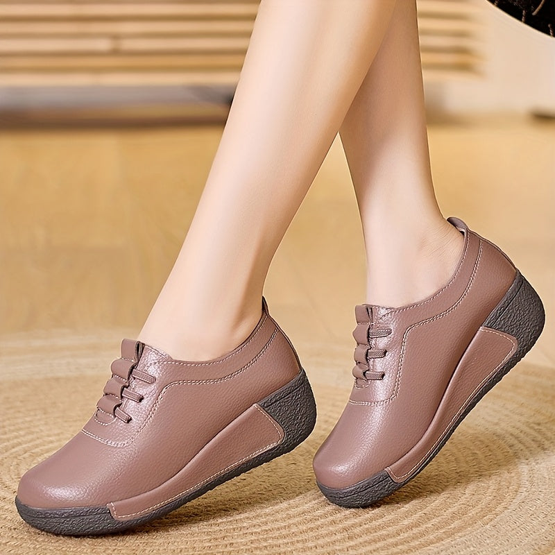 Women's Casual Lace-Up Platform Wedge Sneakers Black Synthetic All-Season Comfort