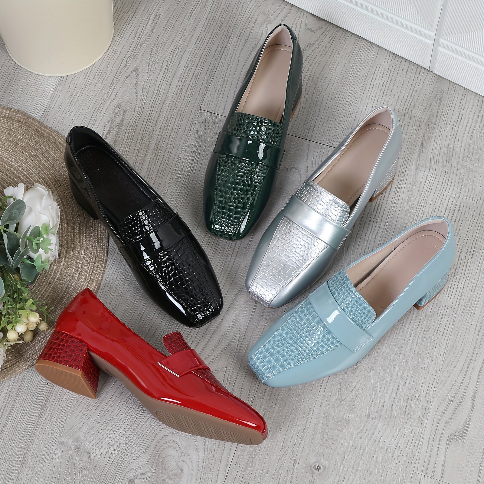 Women's Lightweight Square Toe Breathable Solid Color Dress Shoes