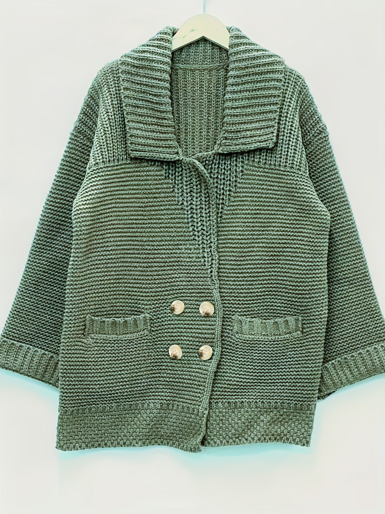 Cardigan de mujer talla grande rojo de manga larga, suéter cálido de invierno con bolsillos