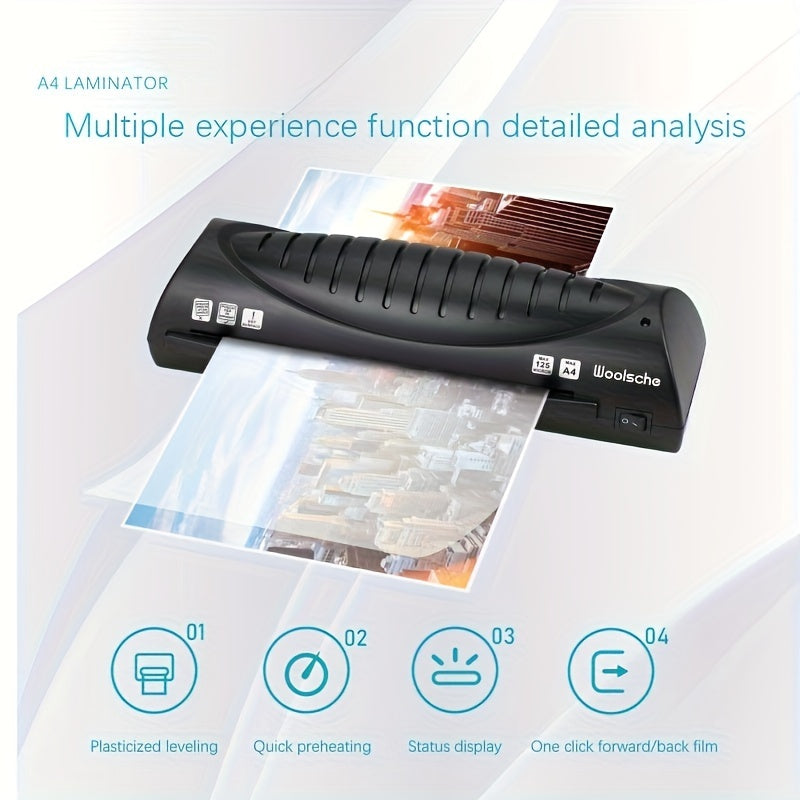 A4 Laminator for Photos and Documents Black Compact Fast Heat-up Small Office Use