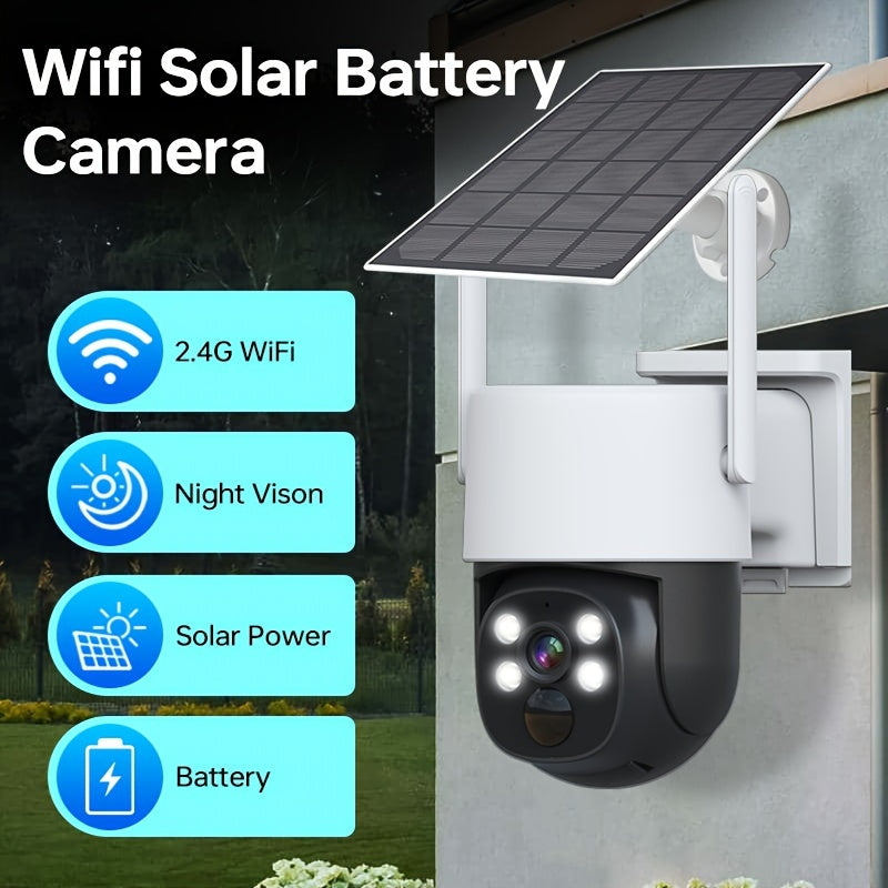 4MP Solar Wireless Outdoor Security Camera with Color Night Vision Spotlight Alarm PIR Sensor