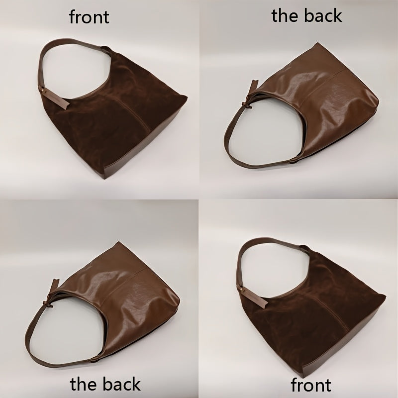 Сумка-тоут для женщин в винтажном стиле матового коричневого цвета с реверсивным дизайном из искусственного замша. Оснащена магнитным замком и просторным внутренним отделением для работы, поездок или повседневного использования.