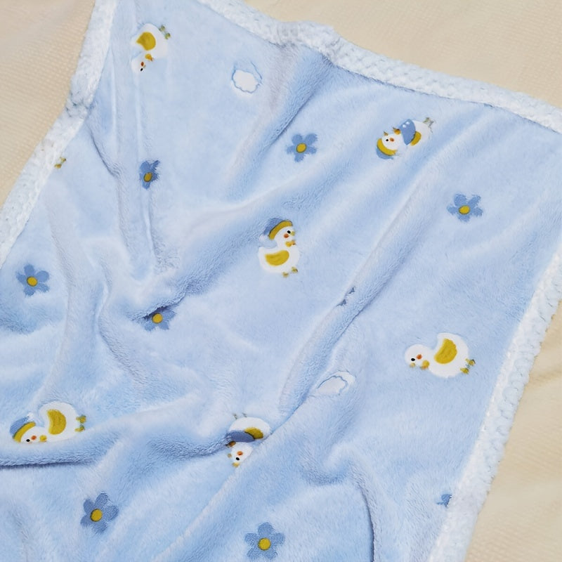 Manta para recién nacido con patrón de pato de terciopelo coral, 1 pieza