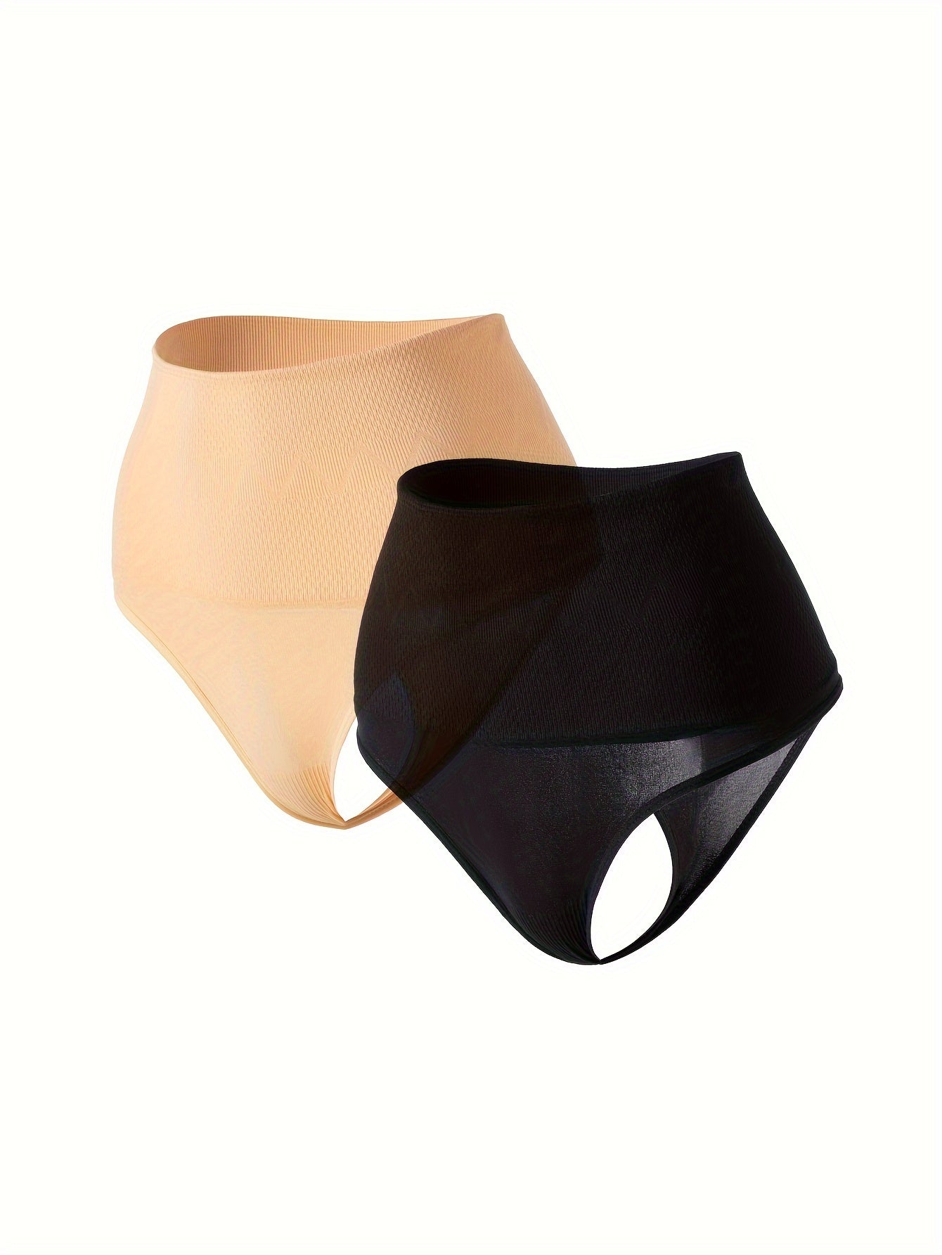 High-Waisted Geometric Knit Shapewear Thong for Women Tummy Tuck Butt Lift Black Skin Tone