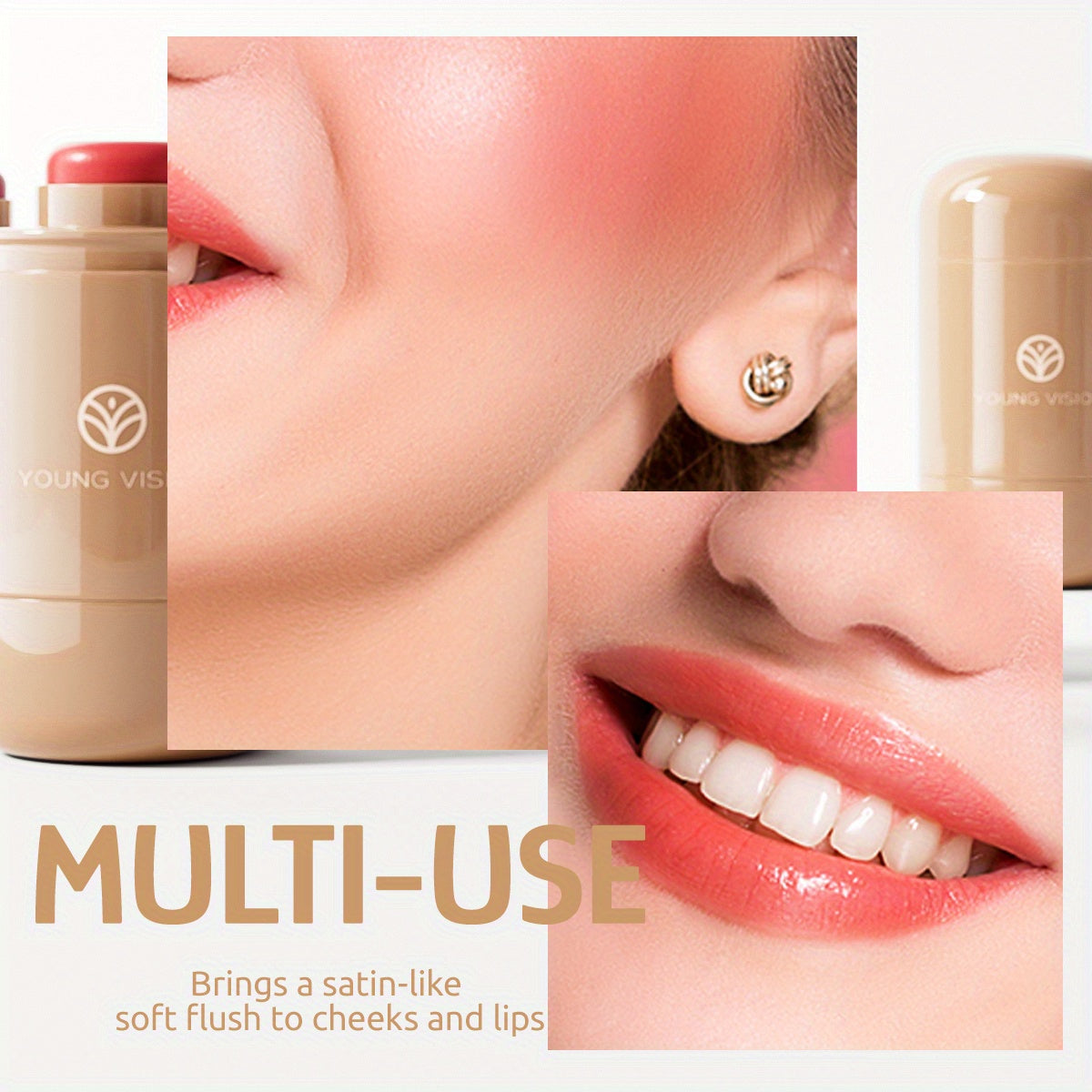 Women Cream Blush Stick Multi-Functional Natural Long-Lasting 6 Colors