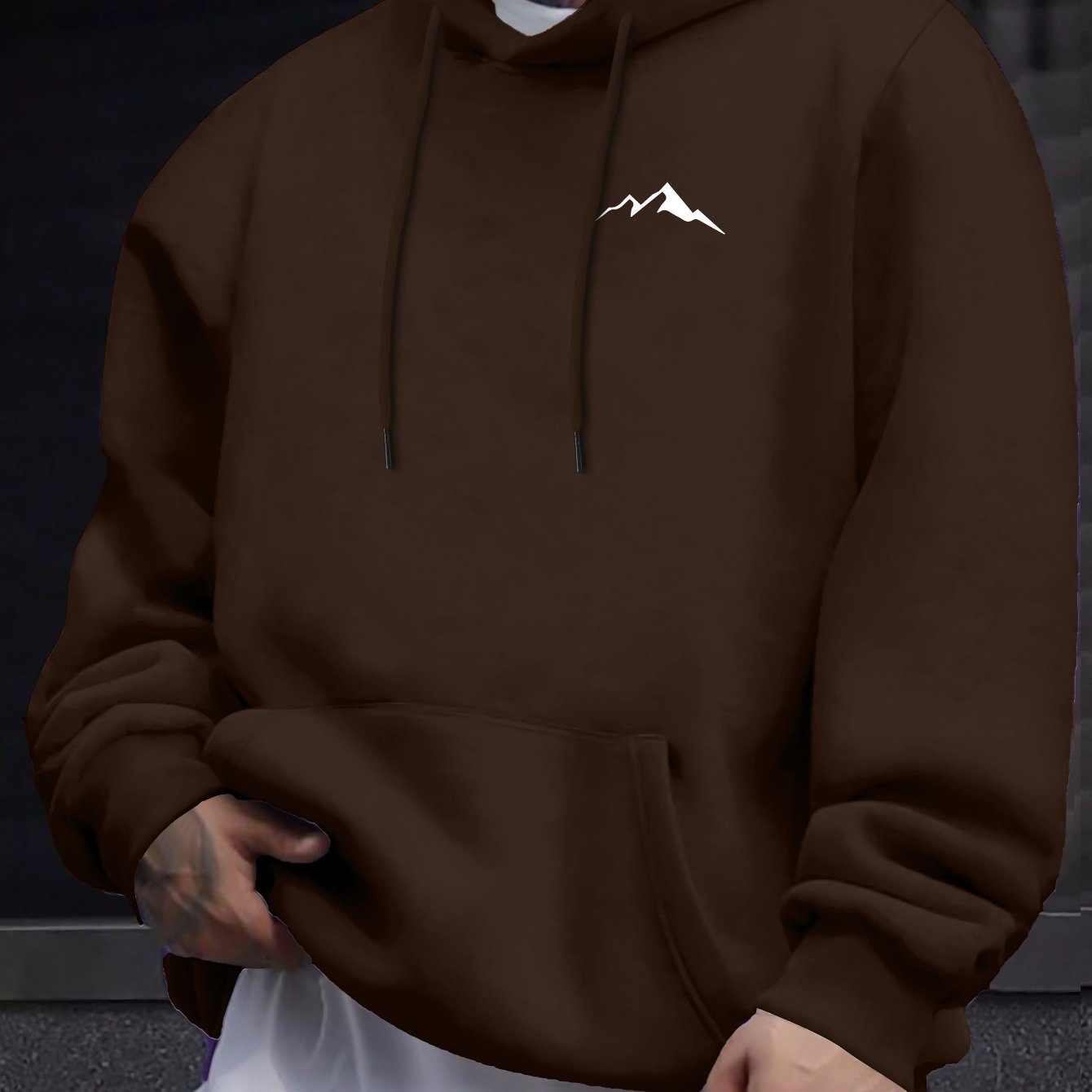 Erkaklar uchun oddiy tog' printli uzun qo'lqonli xuddi, cho'ntakli, kuz va qish uchun ideal.