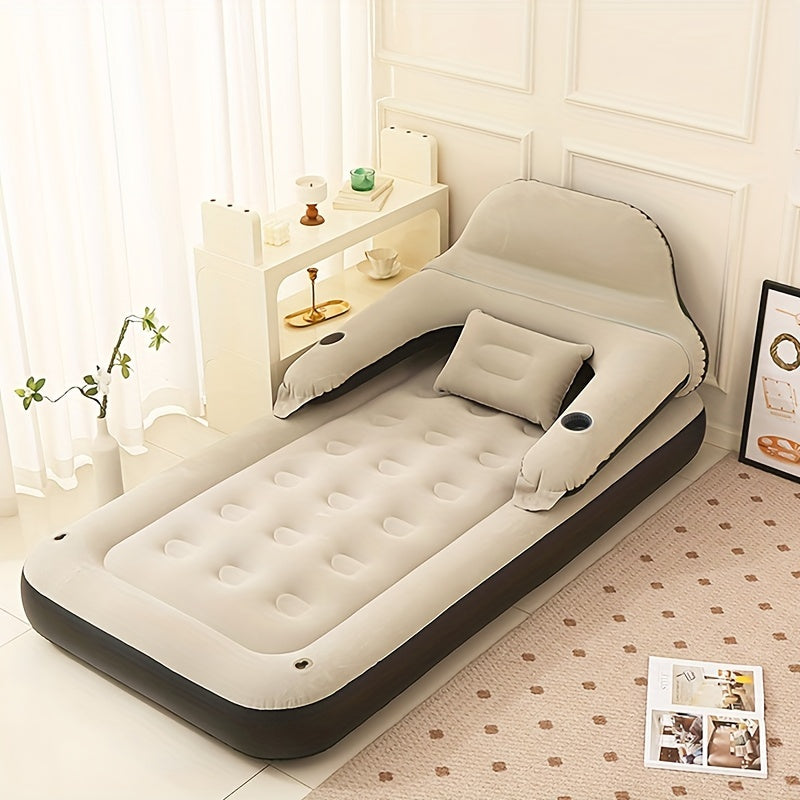 Inflatable Air Mattress with Headboard, Flocked Top, No Electric Pump