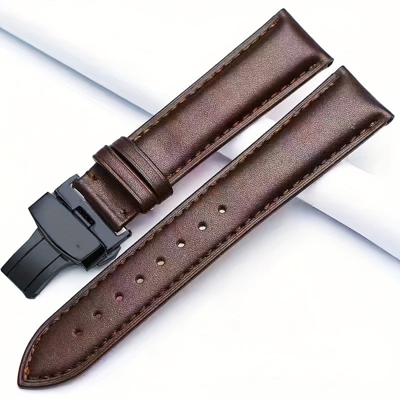 PU Leather Watch Strap with Automatic Butterfly Buckle, Various Sizes for Business or Gift