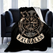 Plush Flanged Blanket with Retro Viking Logo Print for Camping Sofa Bed Couch and Office
