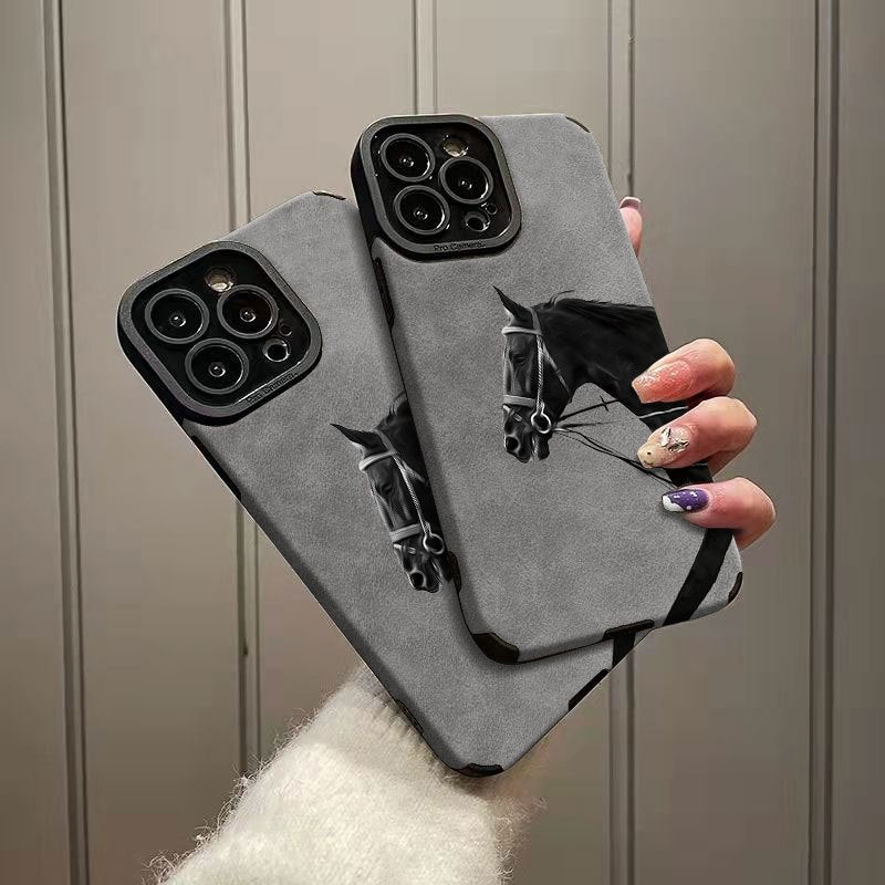 Stylish War Horse TPU Phone Case for iPhone 7 to 13 Pro Max with Lens Protection