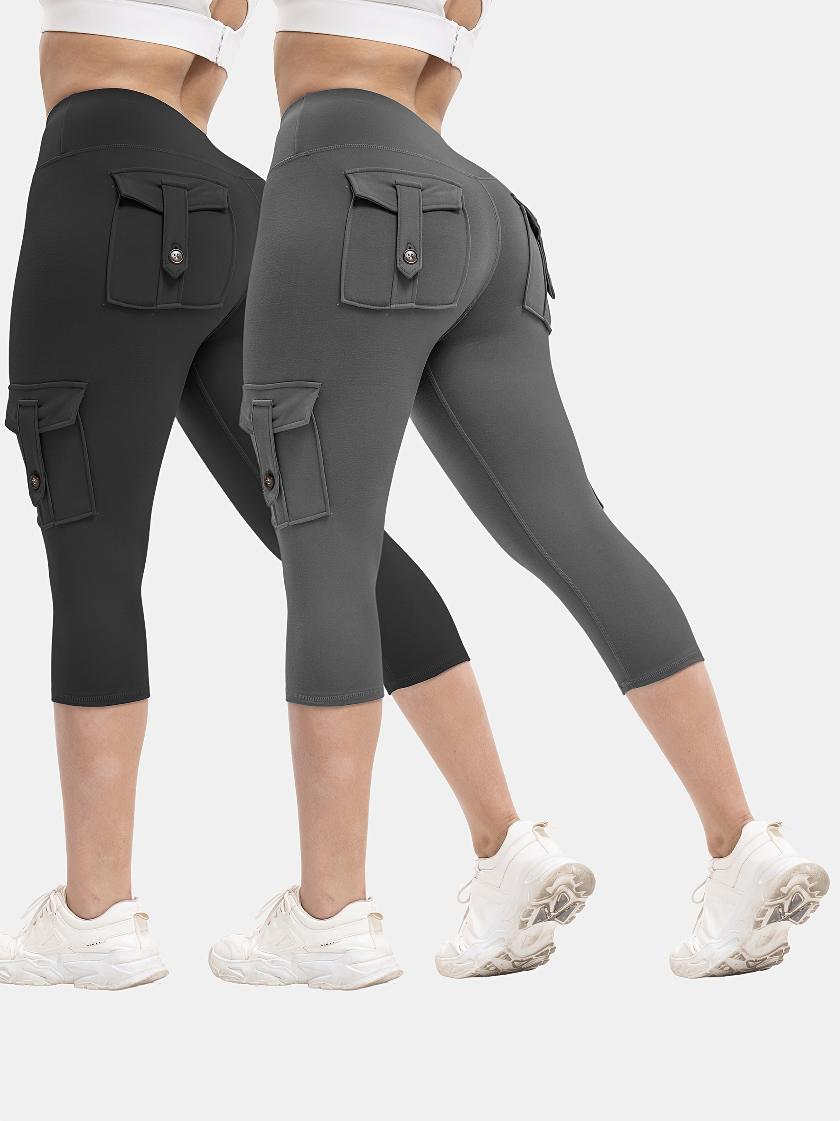 Women's Large Size High Waist Tights with Pockets Moisture-Wicking