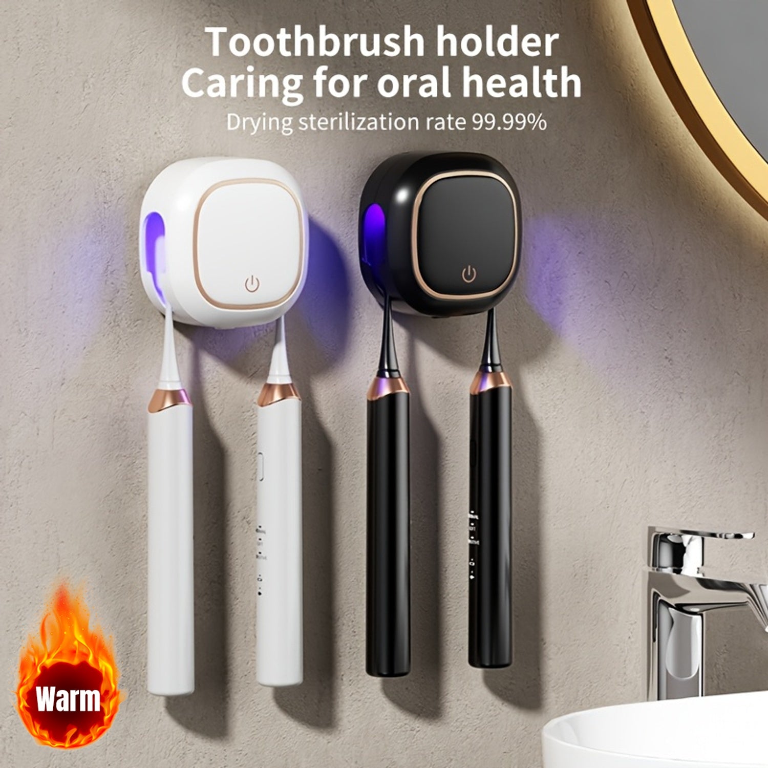 Wall-Mounted UV Toothbrush Holder with USB Rechargeable Drying Function