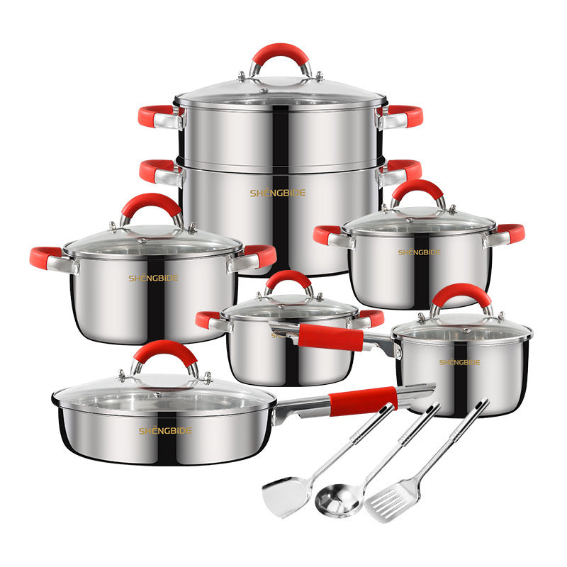 16-Piece Stainless Steel Pot Set with Silicone Handles, Large Capacity, Versatile Cookware