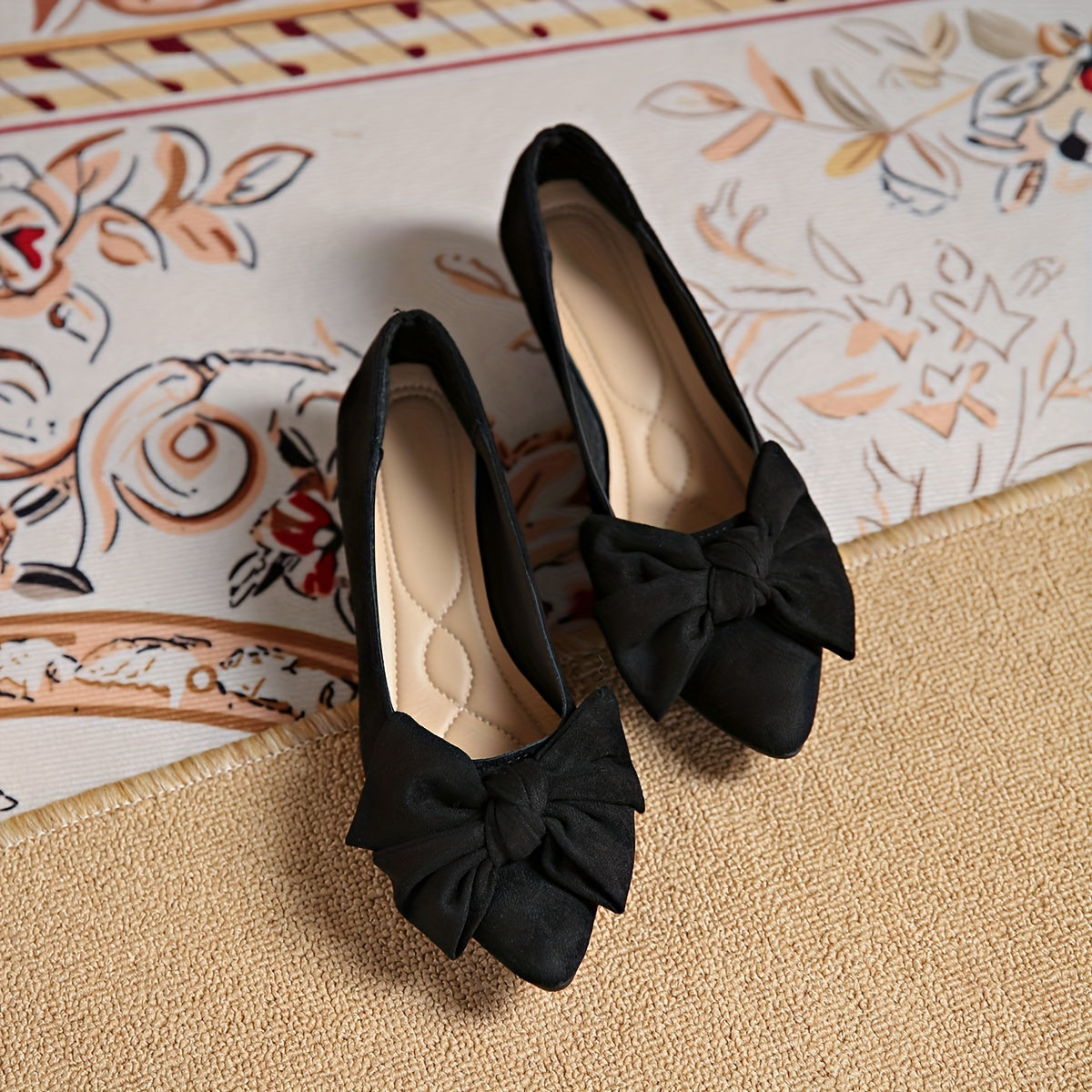 Women's Bow-Decorated Pointed-Toe Mary Jane Flats Casual Dress Shoes
